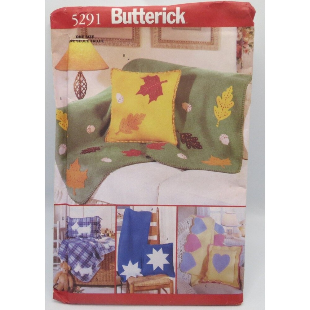 Butterick 5291 Blankets Matching Pillows ONE Size Home Decor Crafts